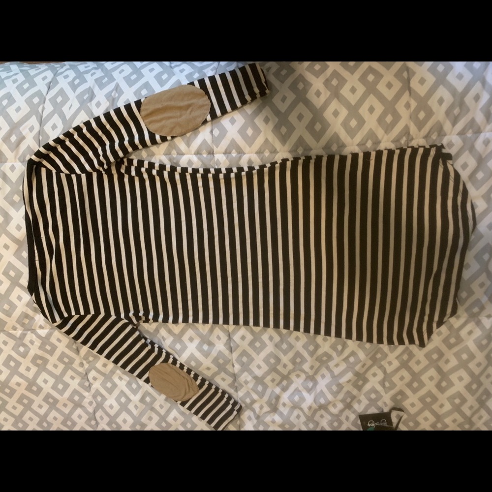 Striped fitted dress w/ faux suede elbow patches